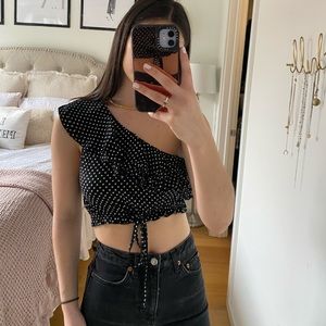 LF Polkadot One shoulder Crop Top